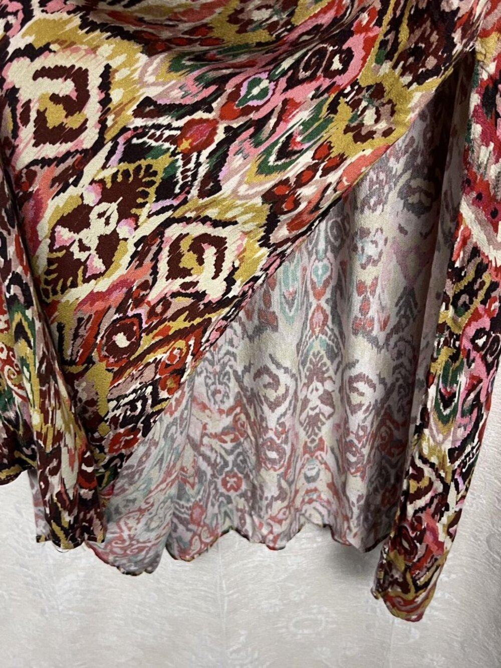 Zara ikat swirl caftan maxi dress side slit flowy boho colorful linen blend L - Picture 6 of 9